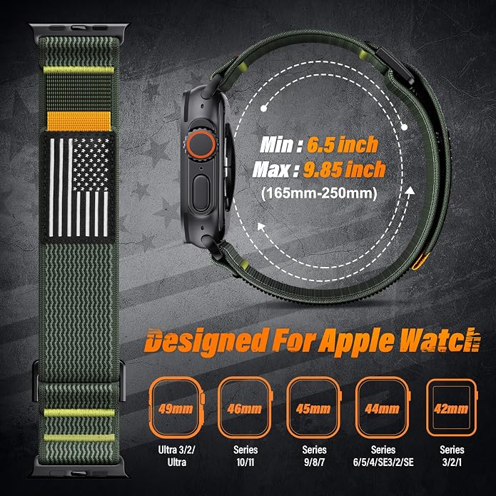 Nylon Sport Ultra 3 Watch Bands for Apple Watch/Ultra 2/1/Series 11/10/9/8/7/6/SE/5/4/3 Men iWatch Bands Men,Elastic Fabric Flag Wristbands Strap for Apple Watch Ultra 3/2/1 49mm 46mm 45mm 44mm 42mm 41mm 40mm 38mm