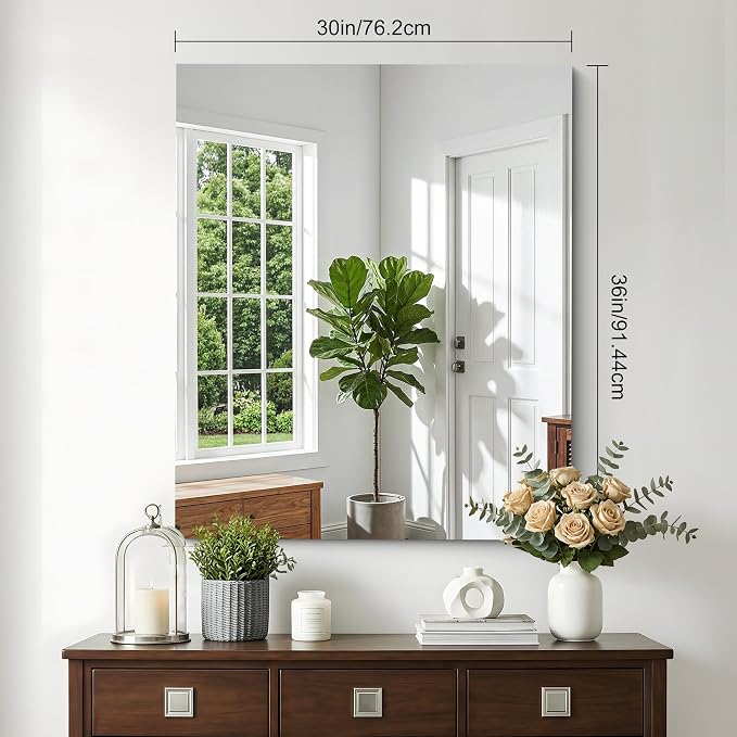 30"x36" Frameless Mirror, Frameless Bathroom Mirror for Over Sink, Rectangle Home Gym Mirror for Wall, Upgraded Shatterproof Wall Mount Vanity Mirror for Bedroom, Living Room, Entryway