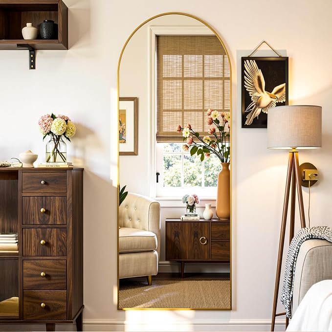 Full Length Mirror, 58"x18" Arched Full Body Mirror, Oversized Floor Mirrors, Leaning Free Standing Mirrors, Hanging Mounted Large Mirrors for Bedroom Dressing Room, Cloakroom, Gold
