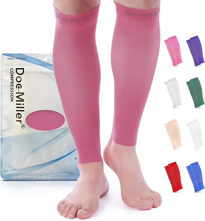 Doc Miller Compression Calf Sleeve for Men & Women, Premium Medical Grade, 15-20mmHg Graduated Support for Running, Calf Tear, Shin Splints, Knee High, Calf Sleeves, 1 Pair
