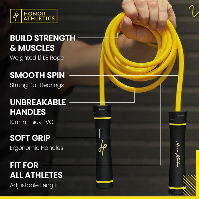 Honor Athletics 3.0 Muay Thai Style Weighted Jump Rope/Crafted for High-Intensity Training/Muay Thai & MMA - Lasting PVC Jump Rope - Heavy 1.1lb PVC Jump Ropes for Fitness