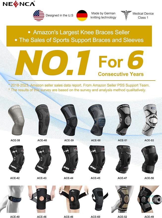 NEENCA Professional Knee Brace, Medical Knee Support for Women & Men Relief | Upgraded Version, Patented Patella Gel Pad & Side Stabilizers, For Knee Pain, Swelling, ACL,PCL, Circulation, Sports, Workout