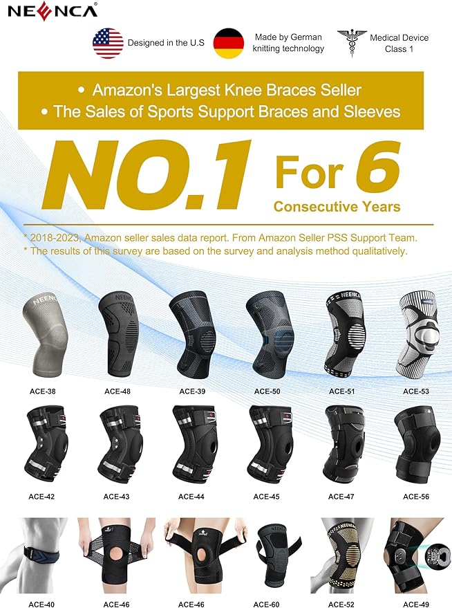 NEENCA Knee Braces for Knee Pain Relief, Compression Knee Sleeves with Patella Gel Pad & Side Stabilizers, Knee Support for Weightlifting, Running, Workout, Arthritis, Meniscus Tear, Men Women. ACE-53 | Patented Patella Gel Pad & Side Stabilizers, Comp...