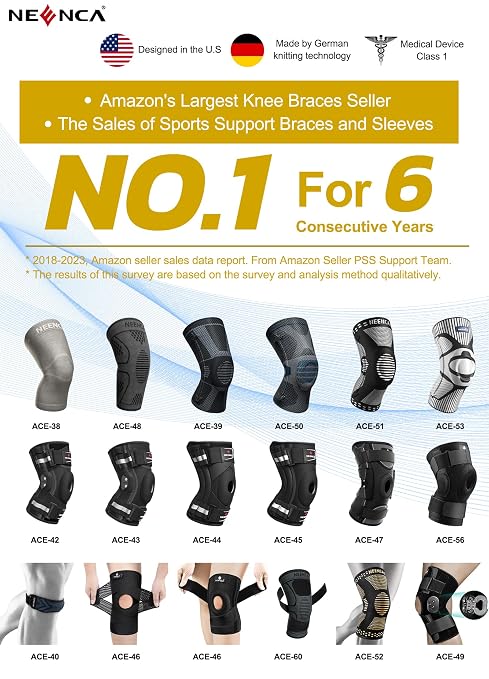 NEENCA Professional Knee Brace, Medical Knee Support for Women & Men Relief | Patented Patella Gel Pad & Side Stabilizers, Compression Sleeve for Knee Pain, Swelling, ACL, PCL, Arthritis, Sports, Workout