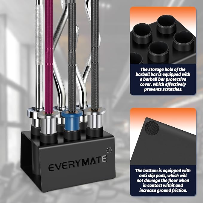 EVERYMATE Vertical Barbell Rack - Heavy-Duty Steel Organizer, Barbell Holder Floor Stand, Fits 2" Olympic Bars with Scratch-Resistant Inserts, Space-Saving for Home/Garage/Commercial Gym