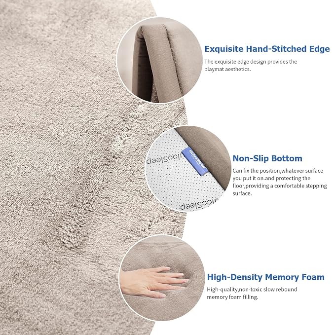 Baby Play Mat for Floor,1.3" Thick Memory Foam Tummy Time Mat,Soft Coral Velvet Nursery Rug,Extra Large Non Slip Crawling Mat for Toddlers,Infants,kids,Yoga Mat,Tatami Mat for Living Room(Beige)