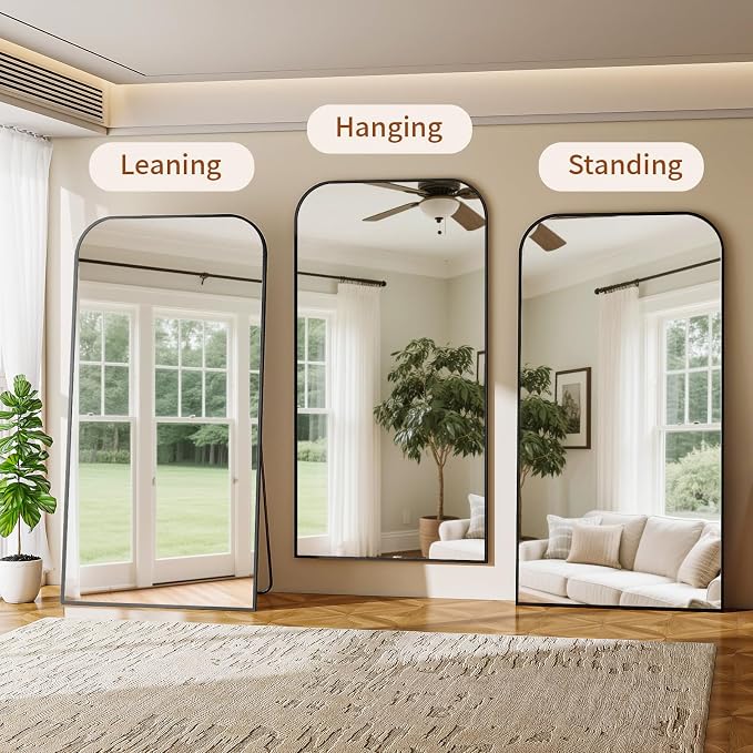 Oversized Full Length Mirror 86"x40" Arched Floor Standing Mirror | Large Full Body Mirrors with Stand - with Aluminum Frame for Bedroom Living Room, Black