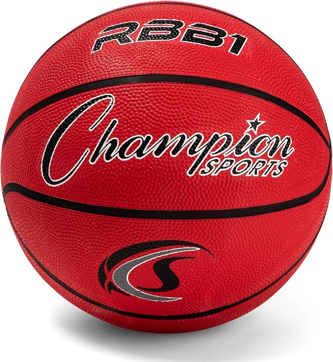 Champion Sports Rubber Basketballs – Durable Indoor & Outdoor Training & Recreational Game Balls, Multiple Sizes & Colors