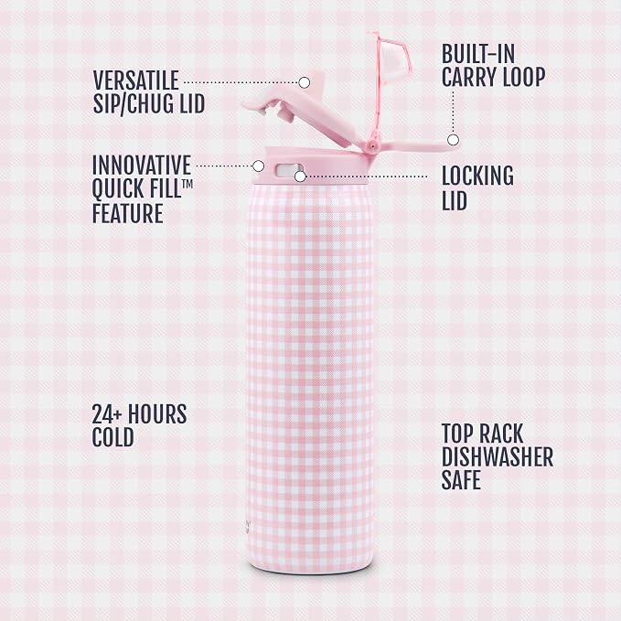 Ello Pop & Fill Insulated Stainless Steel Water Bottle with Quick Fill Lid, Leakproof Locking, Sip or Chug Spout, BPA-Free, Double Wall Vacuum Insulated for Sports, Travel & School- 22oz / 32oz / 40oz