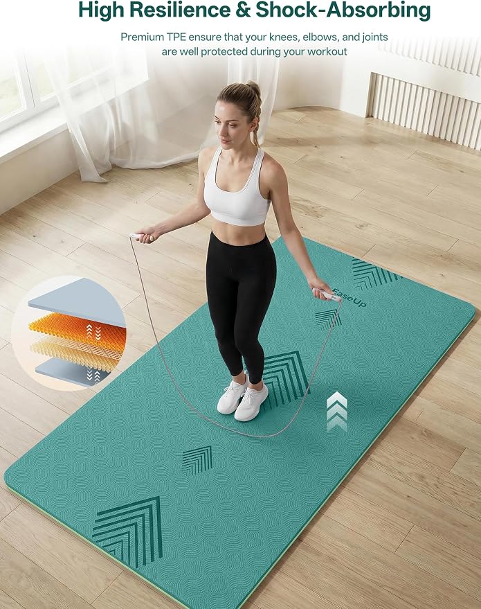EaseUp Large Yoga Mat 73x35.5x0.4",10mm Thick Non-Slip for Home Workout | Extra thick and wide,TPE material, joint cushioning, easy to clean, wear-resistant, for yoga & Pilates with strap ﻿