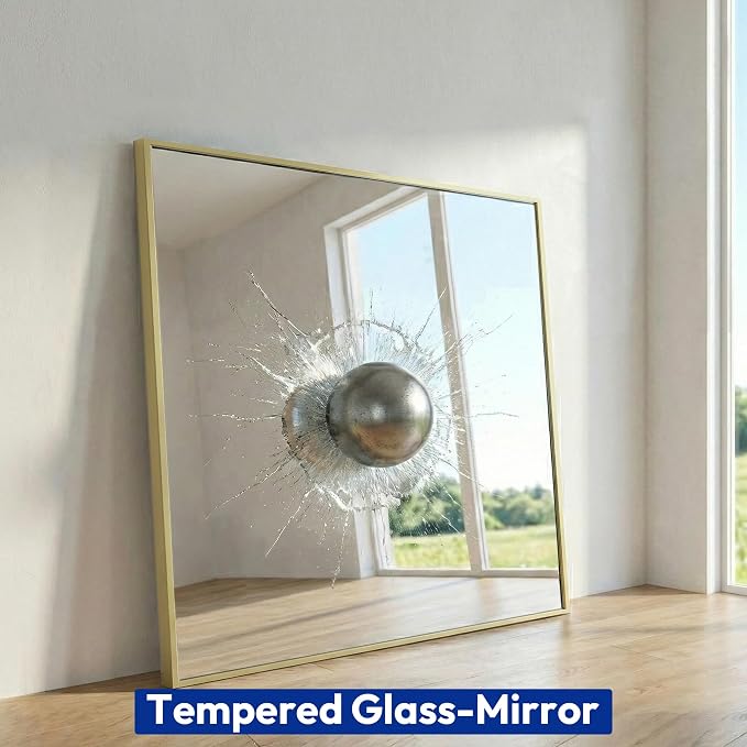 36" x 36" Large Gold Wall Mirror, Oversized Square Accent Mirror, Luxury Metal Framed Decor for Living Room & Bathroom Vanity