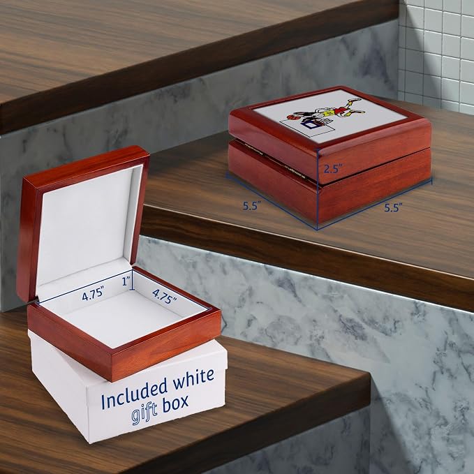 3dRose Funny Boston Terrier Playing Basketball and Slam Dunking Ball Jewelry Box 7 x 7 inch with 4 inch tile