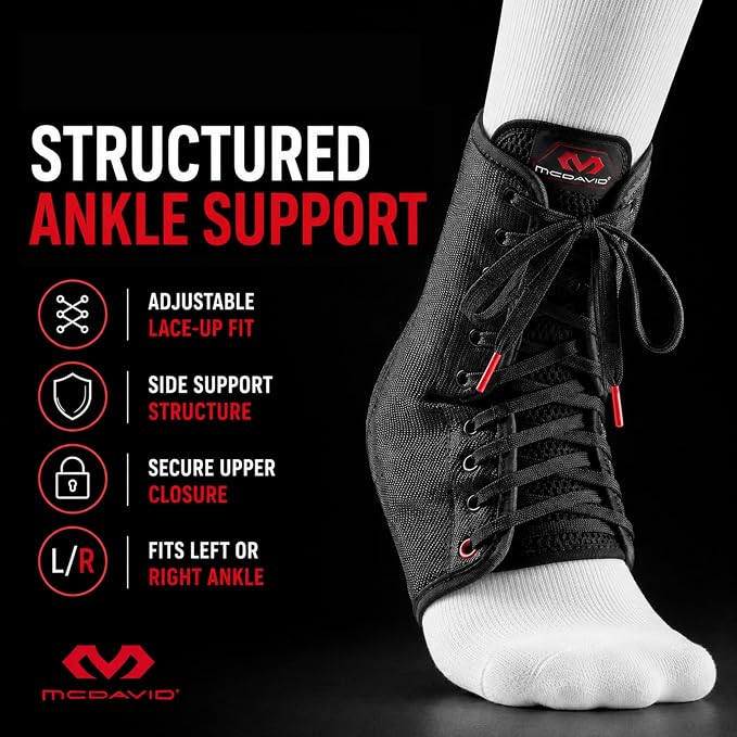 McDavid Adjustable Ankle Brace for Women Men, Sprained Ankle Support, Achilles Tendon Support, Injury Recovery, Lace Up Ankle Stabilizer Wrap for Running, Basketball, Volleyball, Soccer, Sports