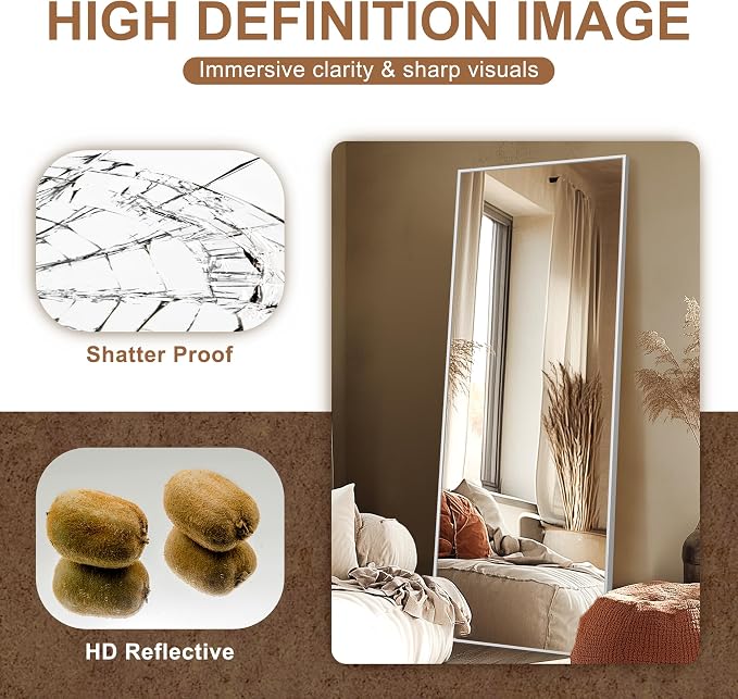Delma Full Length Mirror,Large Floor Mirror with Aluminum Frame for Bedroom, Bathroom, Living Room,Wall Mount or Freestanding Design(with Stand,Rect 69x24-Silver)