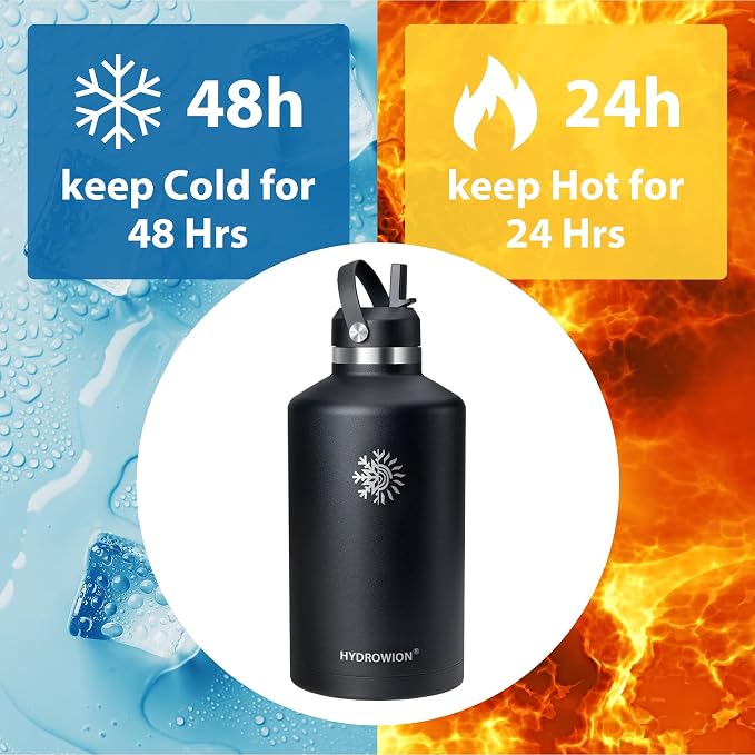 128oz Insulated Water Bottle, Triple Wall Vacuum Stainless Steel Bottle, 48H Cold & 24H Hot, Leak-Proof BPA-F Jug with Straw & Spout Lids for Sports & Outdoor