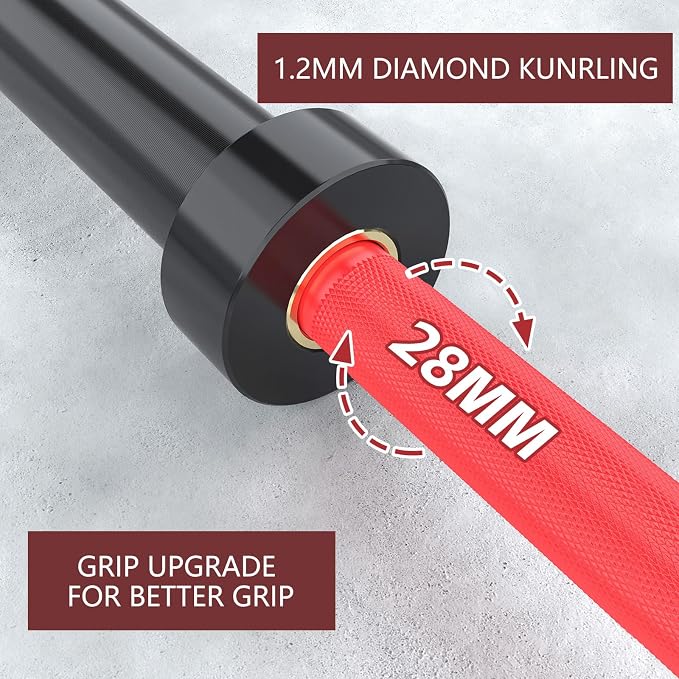 TECHNOAGE 7FT Heat-Treated Alloy Steel Olympic Barbell, 1500LB | 45LB bar with 28mm knurled grip, needle bearings, hard chrome finish, and 2-inch plate fit