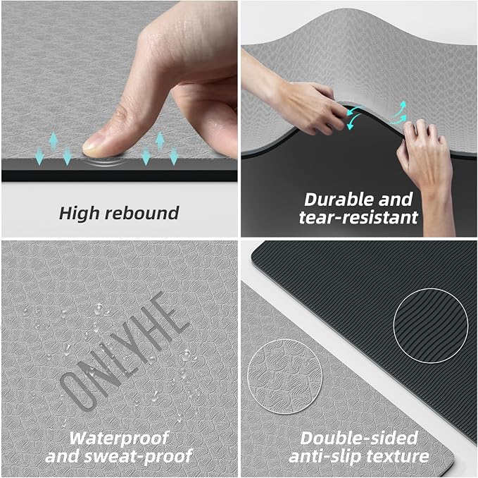 Yoga Mat Thick（8mm）Exercise Mat Non Slip Anti-tear,Pilates Mat for Men and Women,Workout Mats for Home,Barefoot Workouts and Floor Exercise,with Carrier Strap(71"x 24")