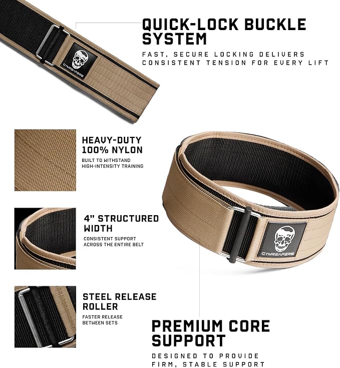 Gymreapers Quick Locking Weight Lifting Belt for Men Gym Belt for Powerlifting Deadlift Belt with 4 Inch Neoprene Metal Buckle Back Support Weightlifting Belt Women