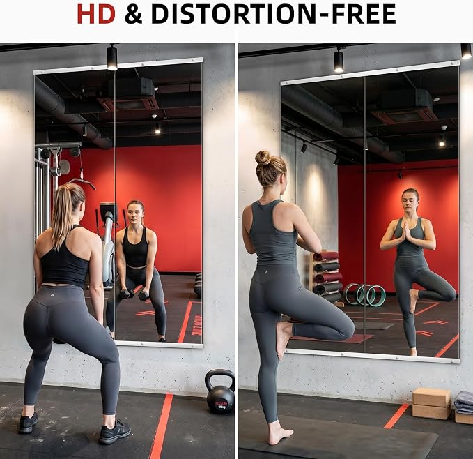 Home Gym Mirror for Wall, 70"x24"-2PCS Frameless Tempered Glass Mirror | Large Full Length Mirror for Garage, Workout, Yoga Room, Dance Studio & Home Exercise