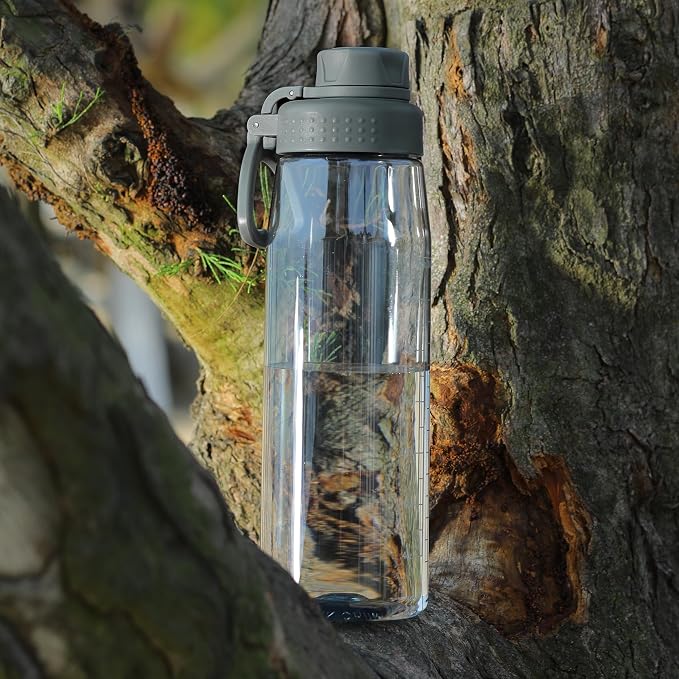32oz Clear Water Bottle - BPA-Free Tritan Plastic, Fast Flow Spout Lid, Wide Mouth & Leakproof Design Hiking Water Bottle Suitable for Travel, Outdoors, Gym, Travel, Home, School (Gray)