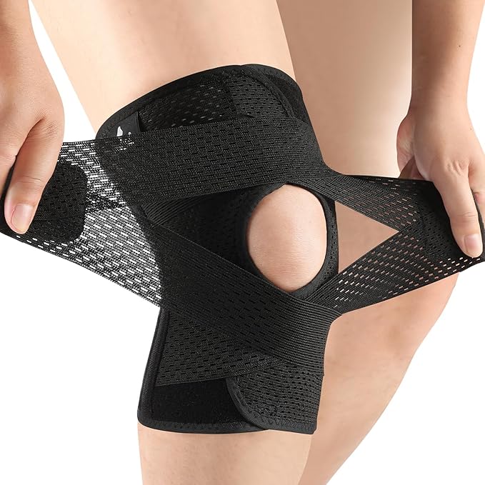 NEENCA Knee Brace for Knee Pain, Compression Knee Support with Air Mesh Fabric, Adjustable Knee Wrap with Side Stabilizers, Ultra-Soft Bandage for Elderly, Meniscus Tear, ACL, Arthritis Relief,Walk (Black, Small)