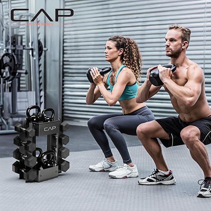 CAP Barbell Dumbbell and Kettlebell Storage Rack - Compact Weight Storage for Home Gym