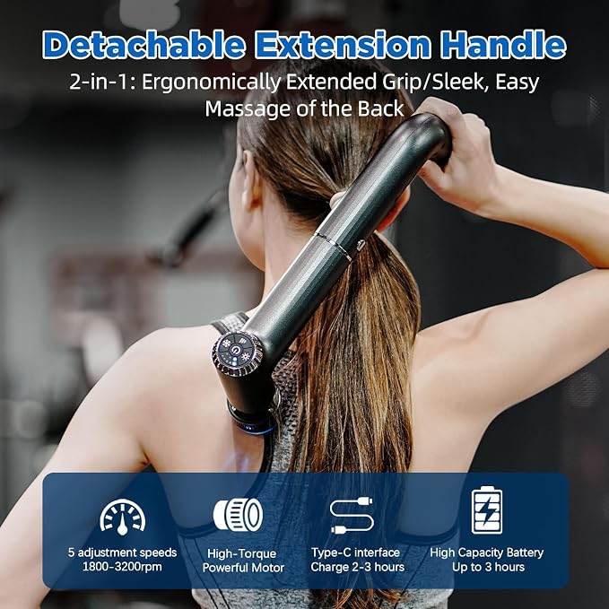 Massage Gun with Heat and Cold, 2 in 1 Portable Mini Muscle Massager with Extended Handle, Handheld Electric Percussion Deep Massager Tissue Massage Gun for for Home Gym