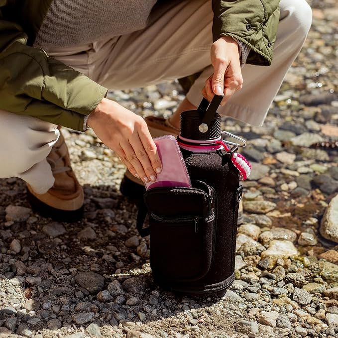 Insulated Water Bottle 128oz,Triple Wall Vacuum Stainless Steel(Dishwasher Safe),Leak Proof & Non-BPA,Flask Jug with Paracord Handle & Straw Spout Lids Sports Gradient black