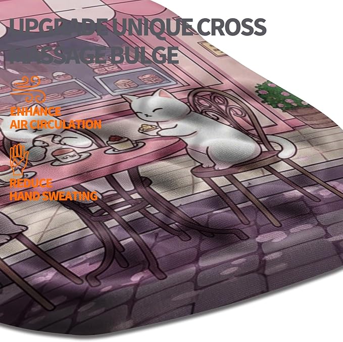 Ergonomic Slope Mouse Pad Wrist Support, Wrist Rest Mousepad for Carpal Tunnel Pain Relief with Massage Bulge and Slow Rebound Memory Foam (12x8 inch, Cat Bakery)