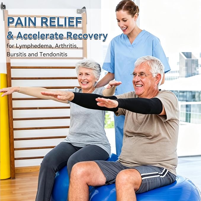 1 Pair Medical Compression Arm Sleeves for Women&Men,No Palm Cover | Full Arm Support,Silicone Anti-Slip Dots,20-30 mmHg Graduated Compression,Lymphedema,Arthritis,Bursitis,Post-Surgery