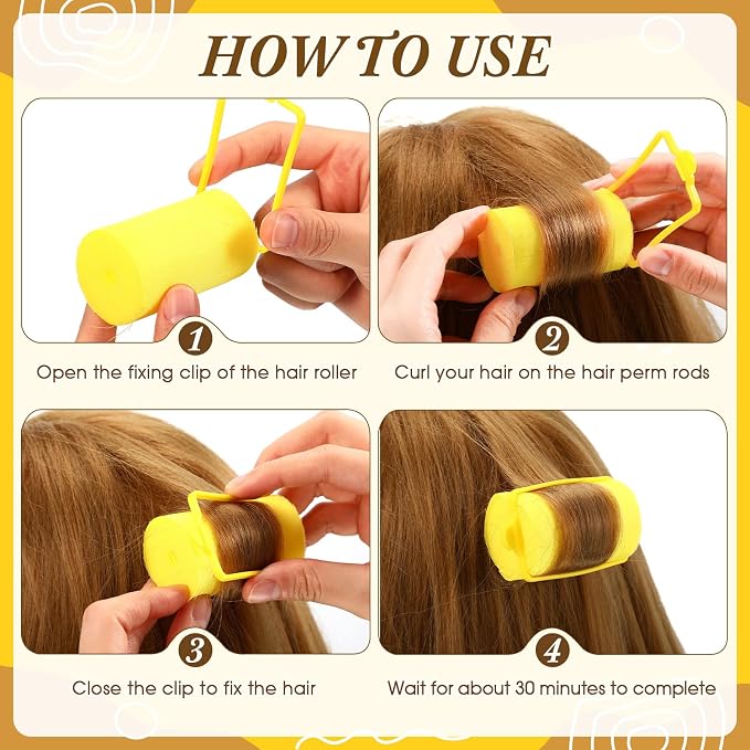 Syhood 18 Pcs Satin Rollers for Black Hair Foam Sponge Rollers Yellow Satin Wrapped Hair Curlers for Hairdressing Styling(1.42 Inch)