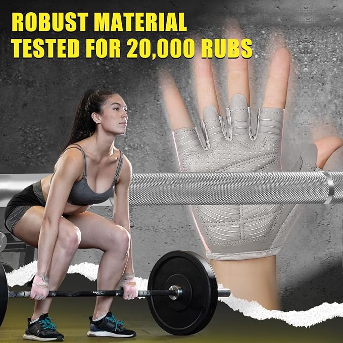 HOZMOZ Ventilated Weight Lifting Gloves, Thick Padded Workout Gym Gloves with Full Palm Protection & Grip & Shock Absorption for Women & Men's Fitness Exercise Training