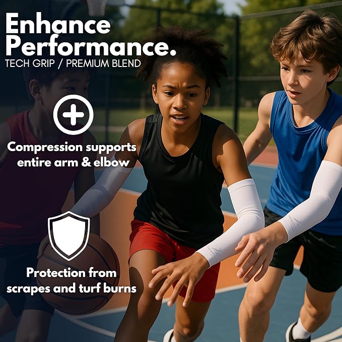 CompressionZ Youth Sports Arm Sleeves | Kids Cooling UV50+ Protection Volleyball Football Basketball Baseball - Boys & Girls