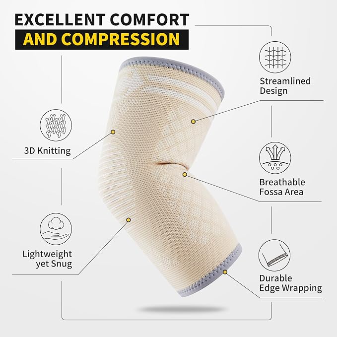 CAMBIVO 2 Pack Elbow Brace Compression Sleeve, Tennis & Golfer's Elbow | Breathable 3D Knit, Moisture-Wicking, No Straps or Velcro, Epicondylitis, Tendonitis & Arthritis Relief, All-Day Wear