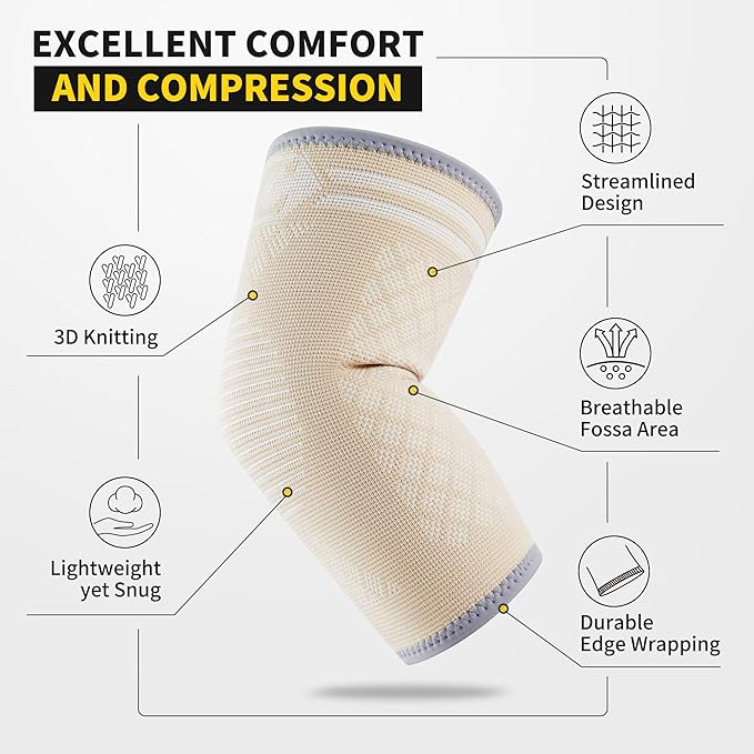 CAMBIVO 2 Pack Elbow Brace Compression Sleeve, Tennis & Golfer's Elbow | Breathable 3D Knit, Moisture-Wicking, No Straps or Velcro, Epicondylitis, Tendonitis & Arthritis Relief, All-Day Wear
