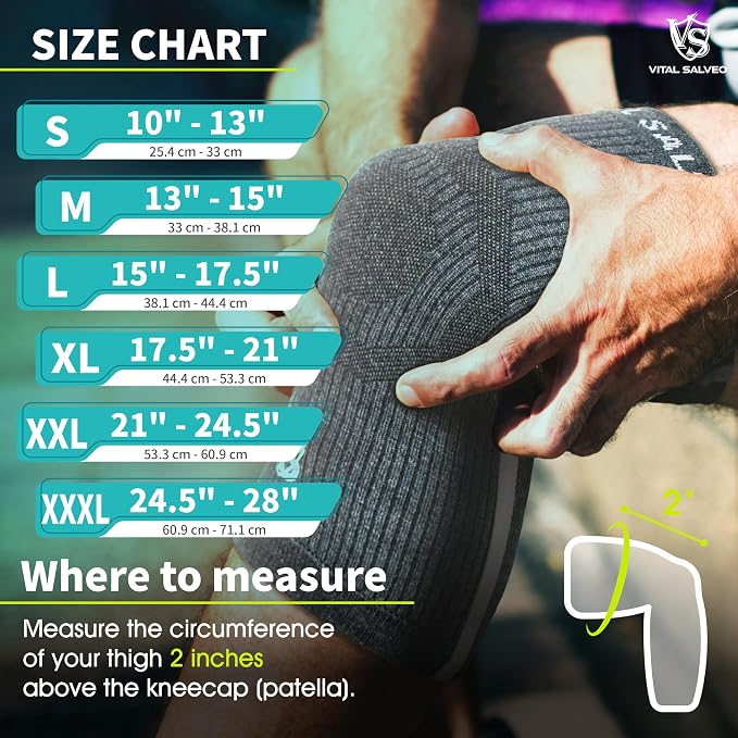 Vital Salveo Knee Compression Sleeve Swelling Recovery Knee Brace S-Support Pain Relief for Men and Women Unisex for Running Basketball Gym Workout Sports Dark Grey (1PC) S