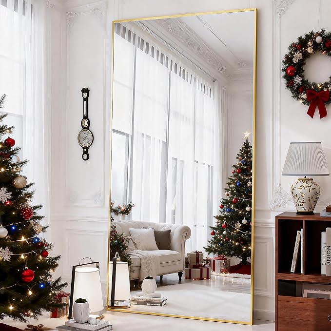 BEAUTYPEAK 77"x38" Rectangle Full Body Floor Mirrors, Full Length Mirror | Hanging or Leaning, Aluminum Alloy Frame Wall Mirror for Bedroom, Dressing Room, Gold