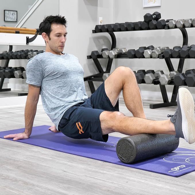 OPTP AXIS Firm Density Foam Roller – Round, Black, 18"L X 6" | High density firm foam roller for physical therapy, yoga, Pilates, fitness exercise & sports training, Heat-molded EPP foam