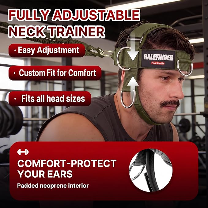 Neck Harness Trainer-Adjustable Neoprene Padded Neck Exerciser with 100cm Heavy Duty Rope & Carabiners