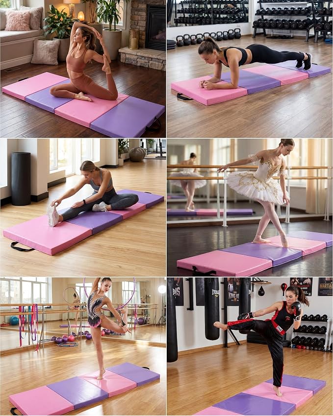 Garvee Gymnastics Mat, 6.2Ft 2-Inch Thick 4-Fold | Exercise Floor Mat for Home Gym, Portable Yoga Mat for Pilates, Aerobics, Martial Arts & Training