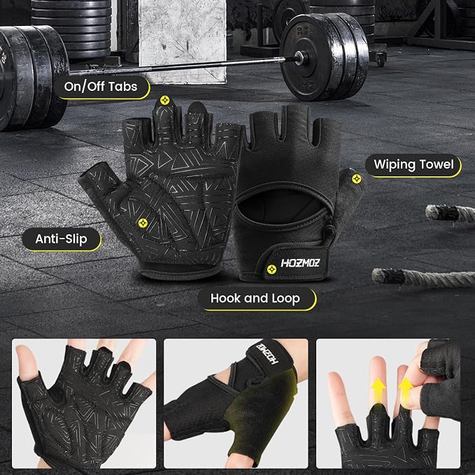 HOZMOZ Ventilated Weight Lifting Gloves, Thick Padded Workout Gym Gloves with Full Palm Protection & Grip & Shock Absorption for Women & Men's Fitness Exercise Training