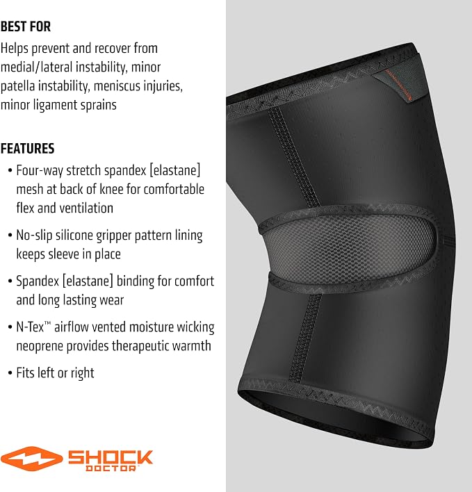 Shock Doctor Knee Brace Compression Sleeve Support (1 Unit). Helps Pain / Healing from Arthritis, Bursitis, Tendonitis, Meniscus Tear, Patella Alignment and more. For Basketball, Football, Running and most Sports. Increases Blood Flow. Knee Wrap for Me...