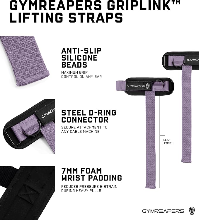 Gymreapers GripLink Lifting Straps – Heavy Duty D-Ring Weight Lifting Wrist Straps with Anti-Slip Silicone Grip Beads, Adjustable Support for Deadlifts, Powerlifting, Cable Machines & Gym Training