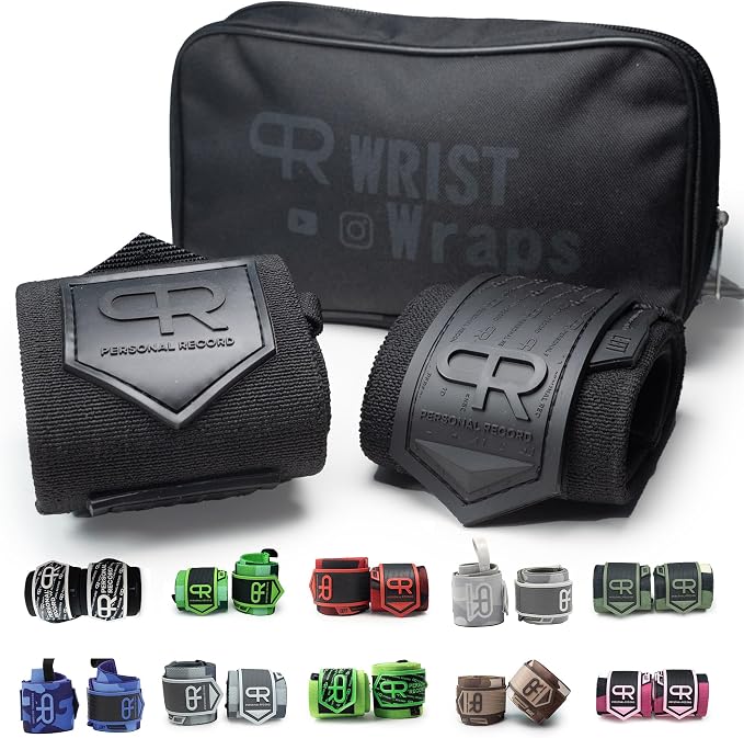 PR Personal Record Heavy Duty Premium Wrist Wraps, More Elasticity, Reinforced Stitching, Extra Wide Strap, Strong Thumb Loop, Larry Wheels Weightlifting Wraps