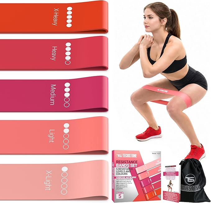TechStone Resistance Bands Set – 5 Levels Loop Exercise Bands for Men & Women, Elastic Workout Bands for Home Gym, Training, Yoga & Fitness, Carry Bag Included