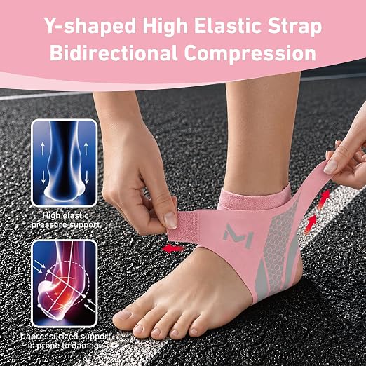 Ankle Brace for Men & Women, 2 Pc, Pink | Breathable Compression, Plantar Fasciitis Relief, Adjustable, Sprain Recovery & Sports Protection