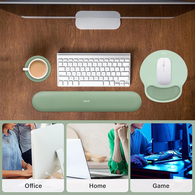 MOSISO Wrist Rest Support for Mouse Pad&Keyboard Set, Antique Green | Circle Curved Ergonomic Mousepad Non-Slip Base Home/Office Pain Relief&Easy Typing Pad with Soft Cloth&Silicone Lining