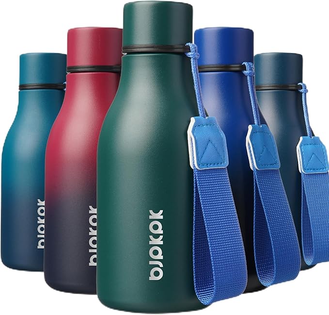 BJPKPK 12oz Insulated Water Bottle, Stainless Steel Bottle with Carry Strap | Keep Cold & Hot Vacuum Insulation, Leak-Proof BPA-Free Design, Slim Bottle Fits Most Cup Holders for Gym, Office & Travel