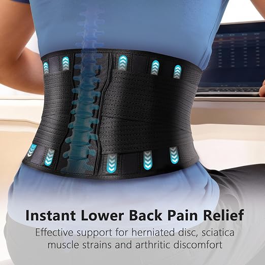 Comforband Copper-Infused Back Support Brace – Lightweight Lumbar Belt with 6 Supportive Stays for Lower Back Pain Relief, Muscle Spasms, Strains, Arthritis, and Sciatica – for Men and Women (Large)