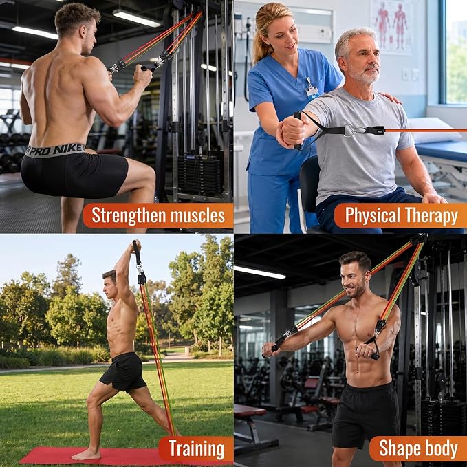WHATAFIT Resistance Bands, Exercise Bands with Handles, Workout Bands for Working Out, Fitness Bands Set for Home Gym Full Body Strength Training, Muscle Tone, Yoga & Stretching